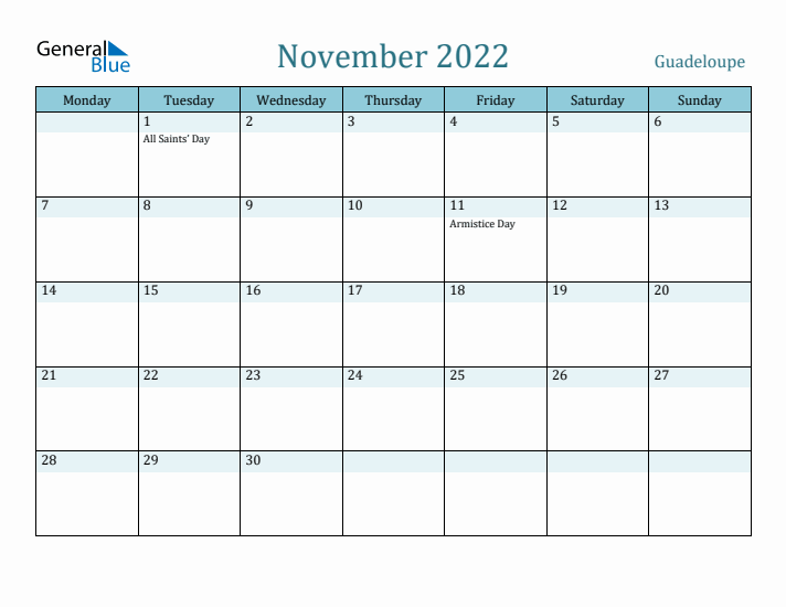 November 2022 Calendar with Holidays