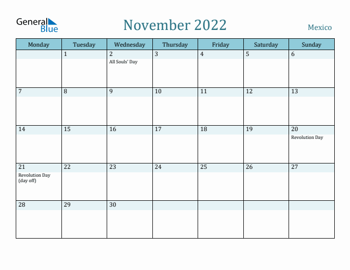 November 2022 Calendar with Holidays