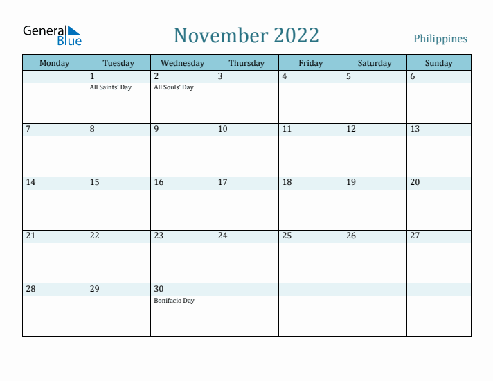 November 2022 Calendar with Holidays