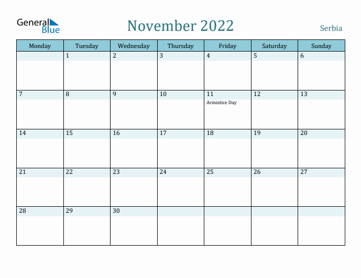 November 2022 Calendar with Holidays