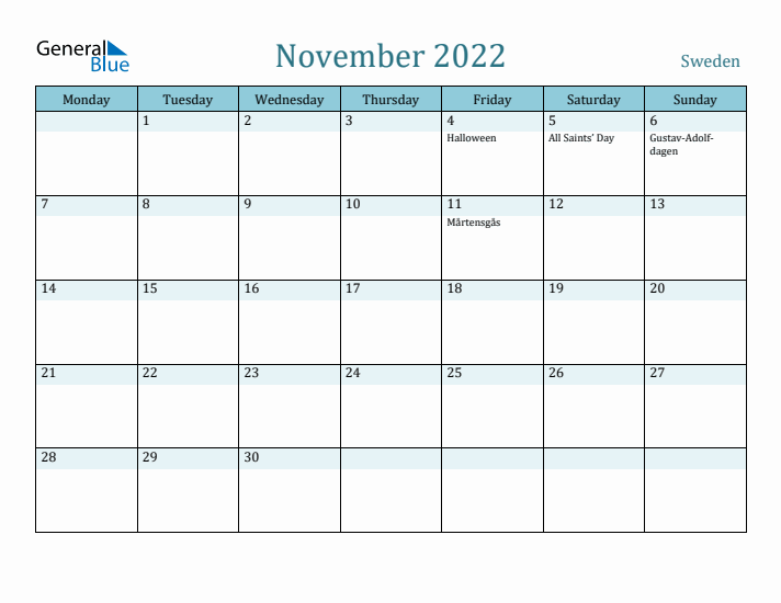 November 2022 Calendar with Holidays