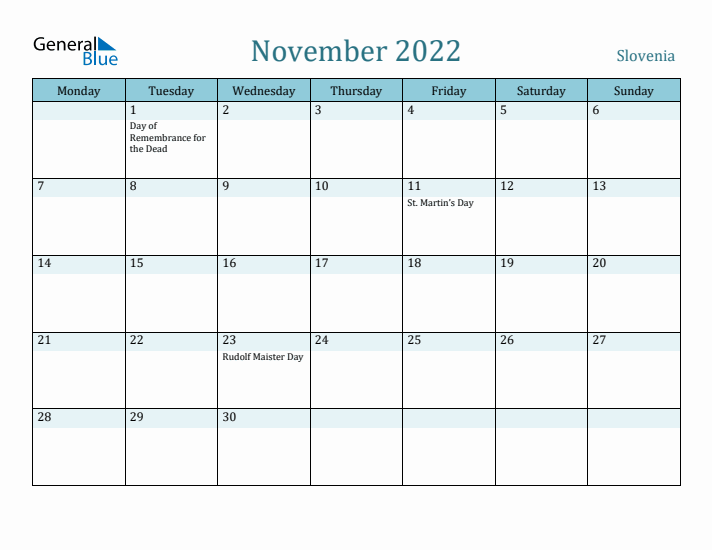 November 2022 Calendar with Holidays