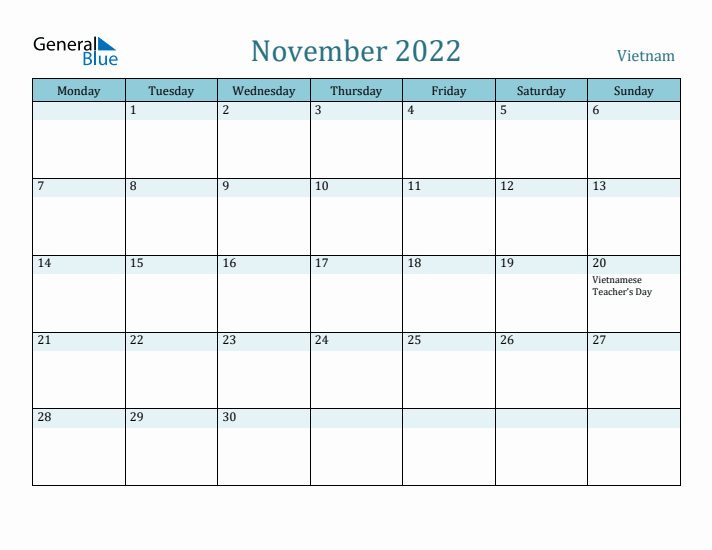 November 2022 Calendar with Holidays