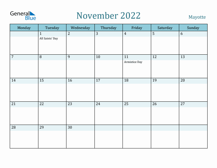 November 2022 Calendar with Holidays