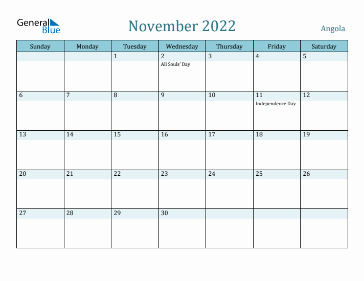 November 2022 Calendar with Holidays