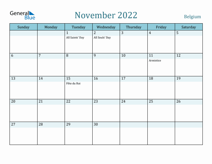 November 2022 Calendar with Holidays