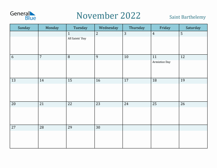 November 2022 Calendar with Holidays