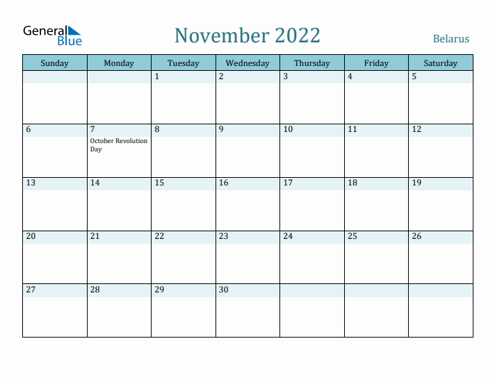 November 2022 Calendar with Holidays