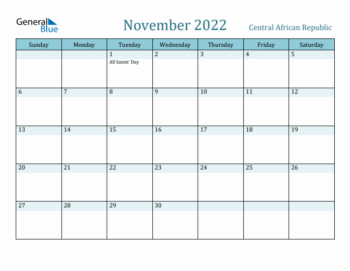 November 2022 Calendar with Holidays