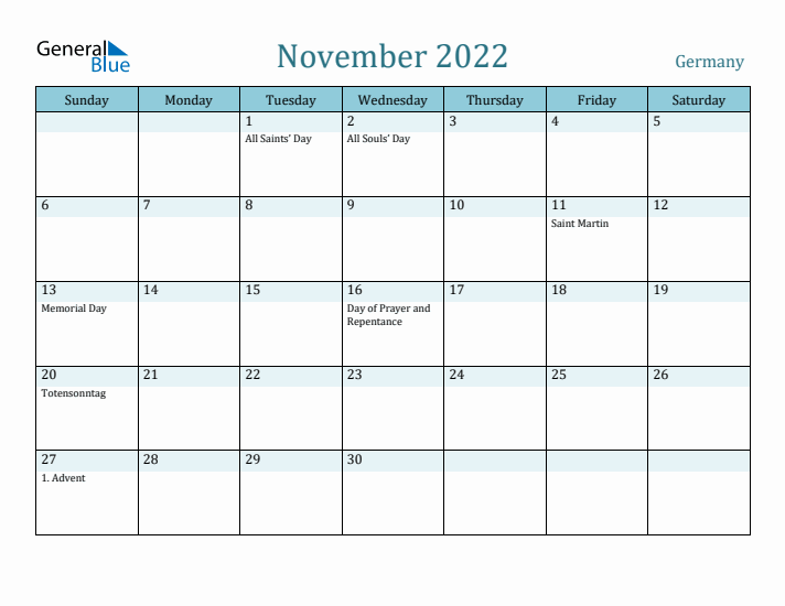 November 2022 Calendar with Holidays