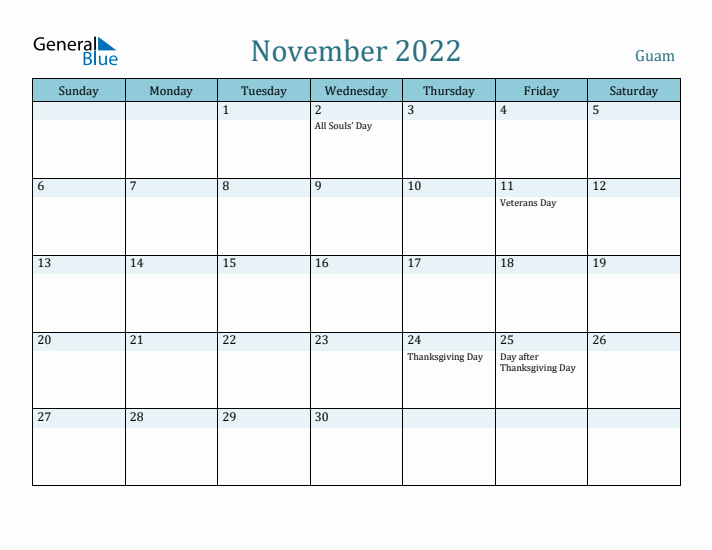 November 2022 Calendar with Holidays