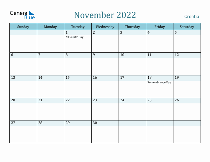 November 2022 Calendar with Holidays