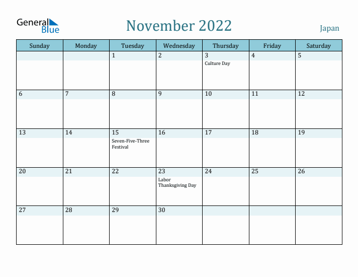 November 2022 Calendar with Holidays