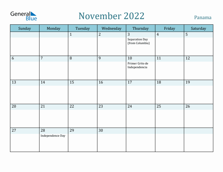 November 2022 Calendar with Holidays