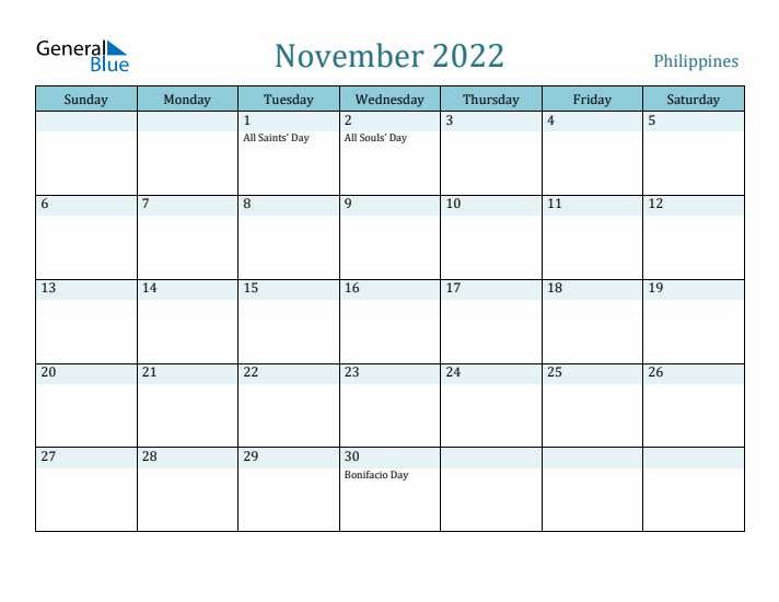 November 2022 Calendar with Holidays