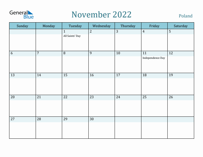 November 2022 Calendar with Holidays