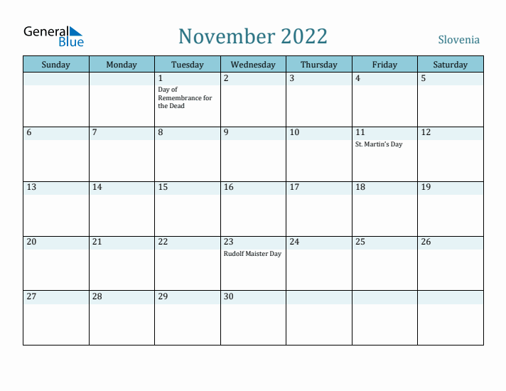 November 2022 Calendar with Holidays