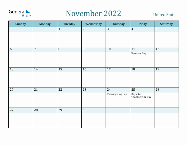 November 2022 Calendar with Holidays