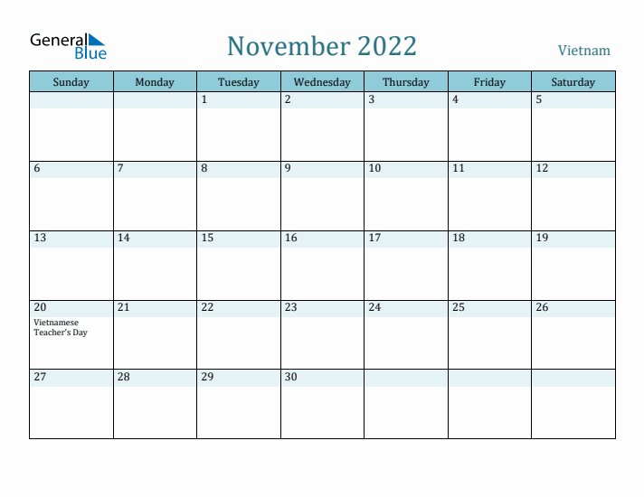 November 2022 Calendar with Holidays