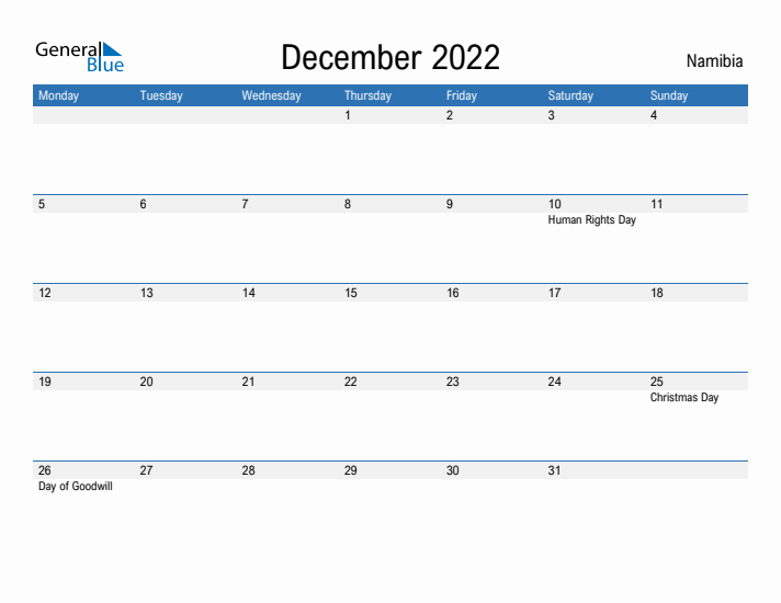 Fillable December 2022 Calendar