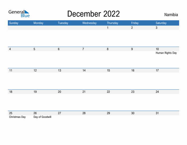 Fillable December 2022 Calendar