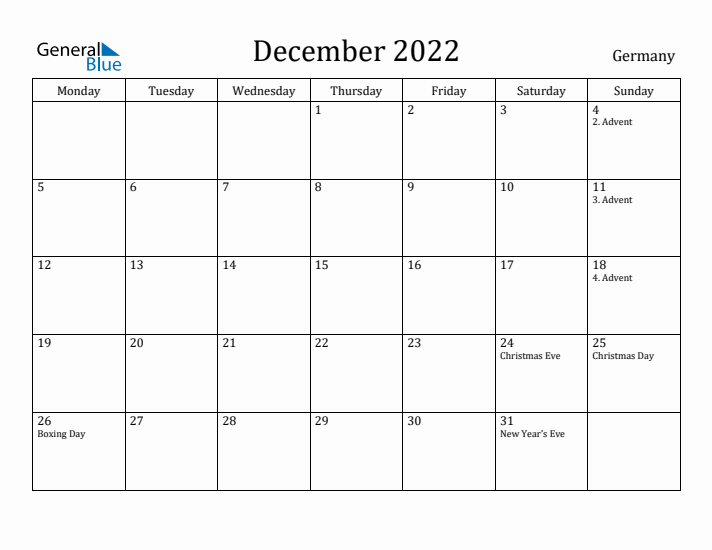 December 2022 Calendar Germany