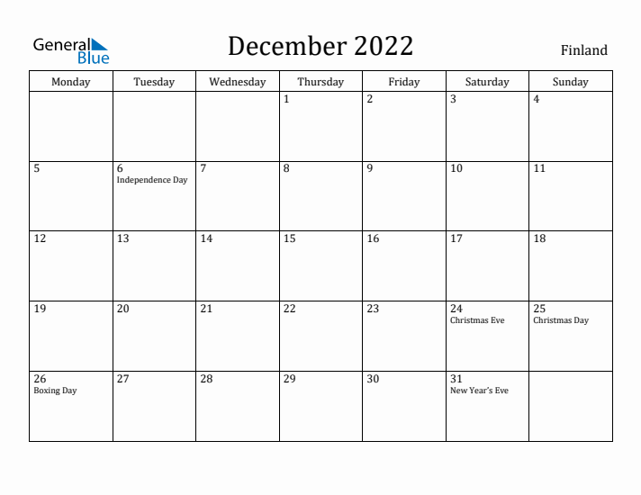 December 2022 Calendar Finland