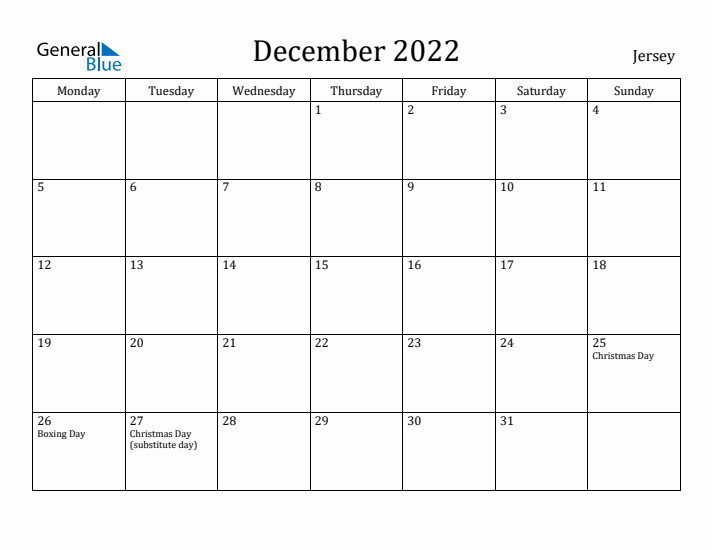 December 2022 Calendar Jersey