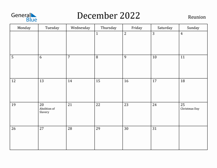 December 2022 Calendar Reunion