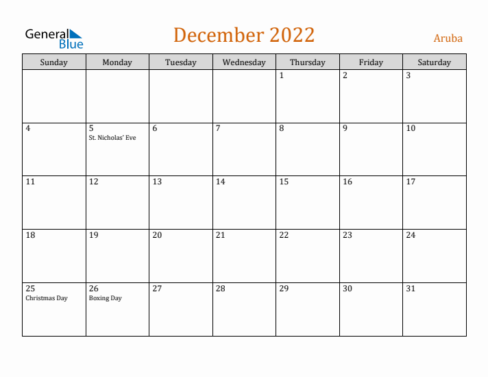 December 2022 Holiday Calendar with Sunday Start