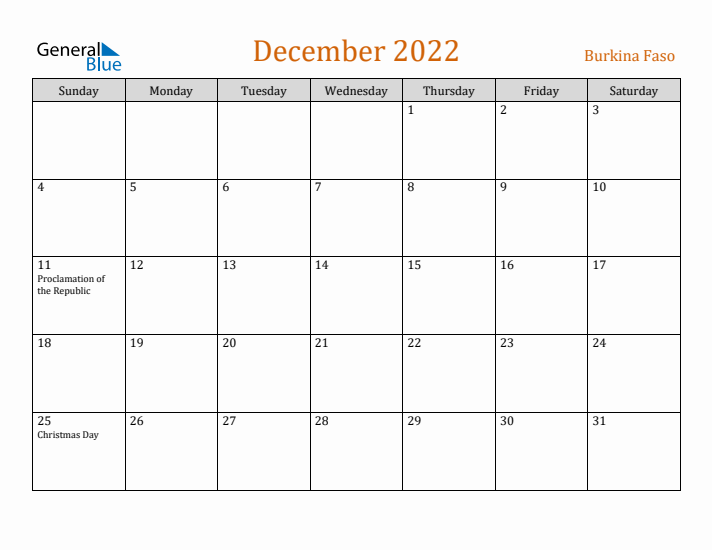 December 2022 Holiday Calendar with Sunday Start