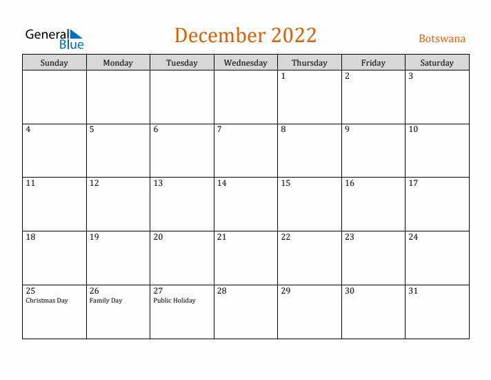 December 2022 Holiday Calendar with Sunday Start