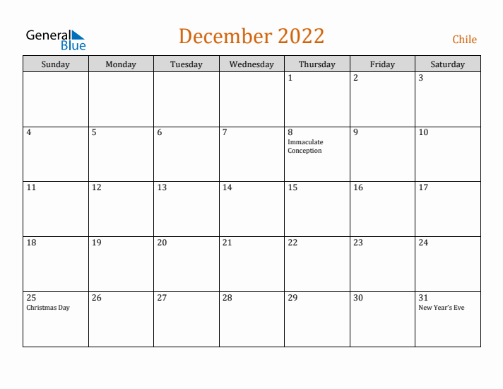 December 2022 Holiday Calendar with Sunday Start