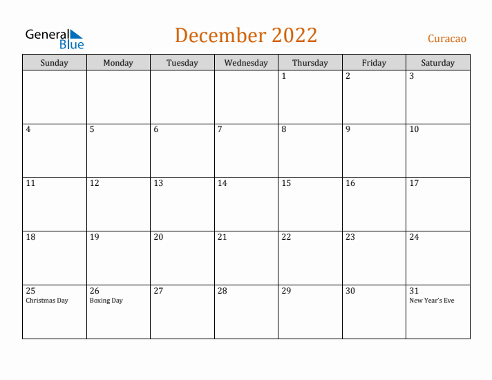 December 2022 Holiday Calendar with Sunday Start