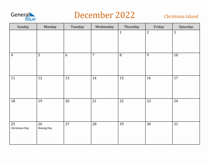 December 2022 Holiday Calendar with Sunday Start