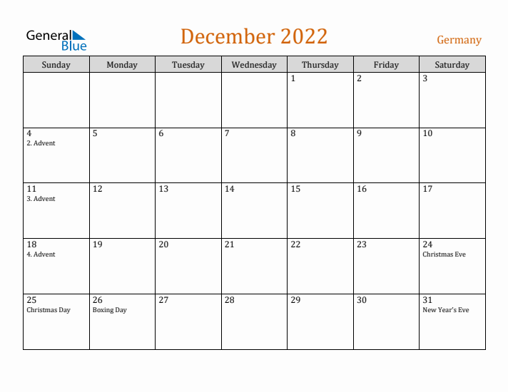 December 2022 Holiday Calendar with Sunday Start