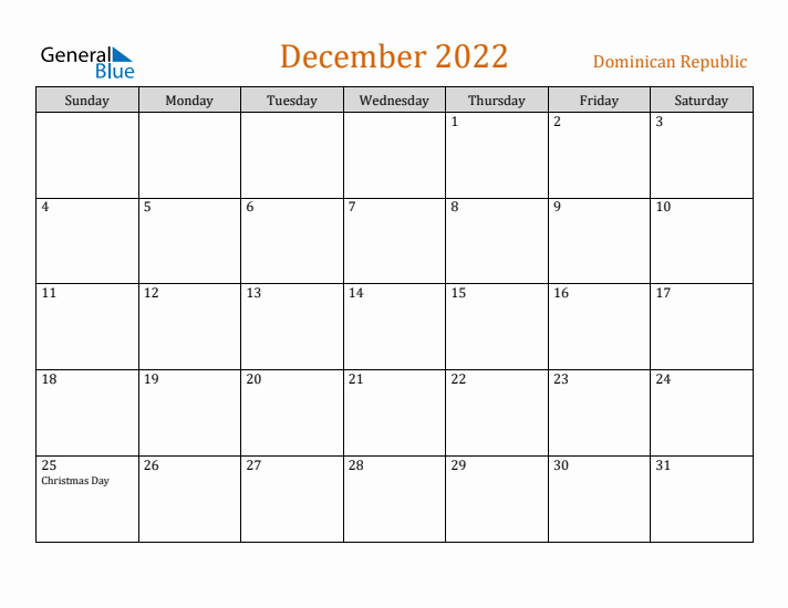 December 2022 Holiday Calendar with Sunday Start