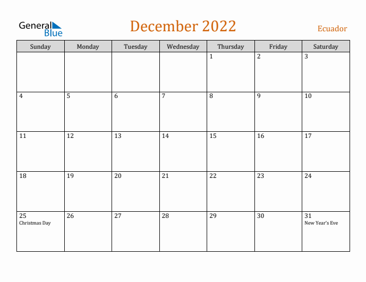 December 2022 Holiday Calendar with Sunday Start