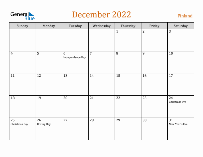 December 2022 Holiday Calendar with Sunday Start