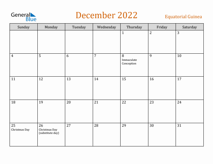 December 2022 Holiday Calendar with Sunday Start