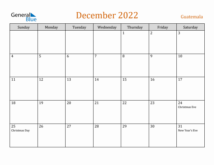 December 2022 Holiday Calendar with Sunday Start