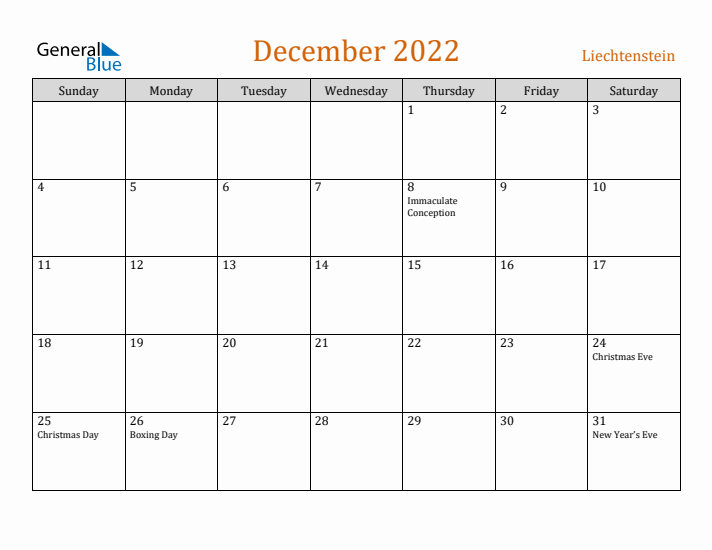 December 2022 Holiday Calendar with Sunday Start