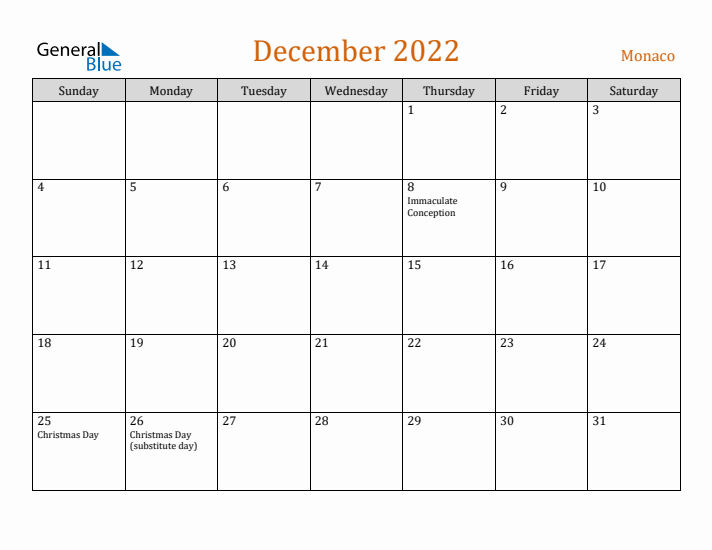 December 2022 Holiday Calendar with Sunday Start