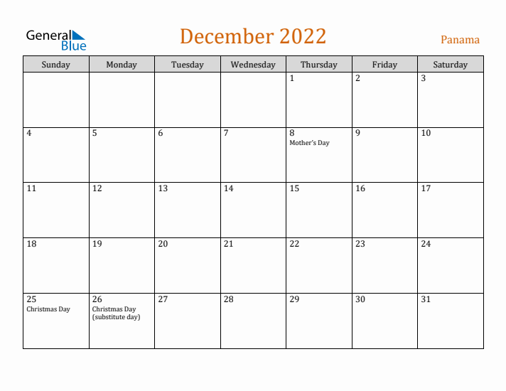 December 2022 Holiday Calendar with Sunday Start