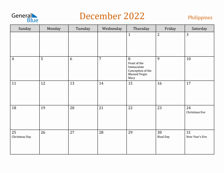 December 2022 Holiday Calendar with Sunday Start