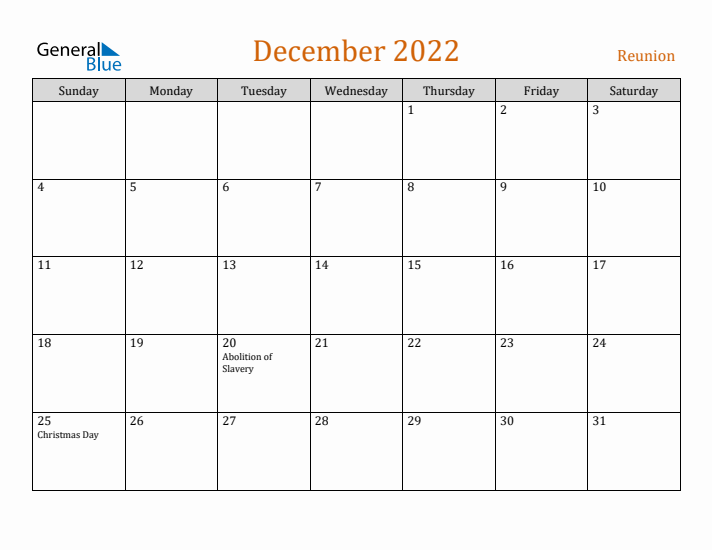 December 2022 Holiday Calendar with Sunday Start