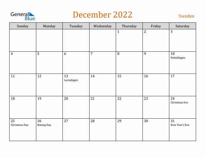 December 2022 Holiday Calendar with Sunday Start