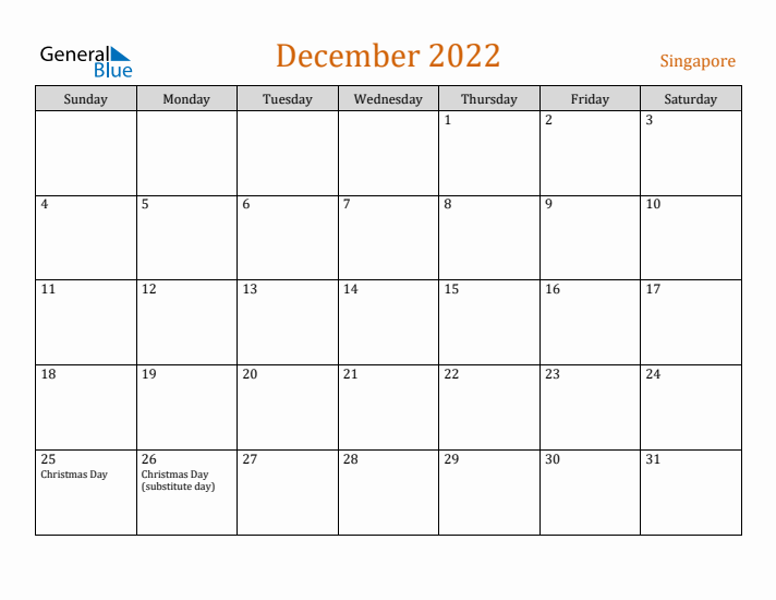 December 2022 Holiday Calendar with Sunday Start