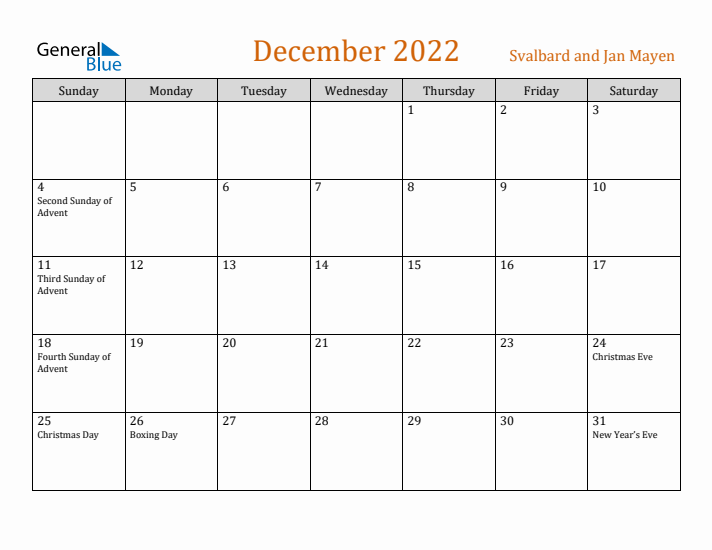 December 2022 Holiday Calendar with Sunday Start