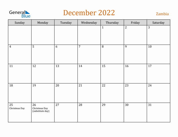 December 2022 Holiday Calendar with Sunday Start